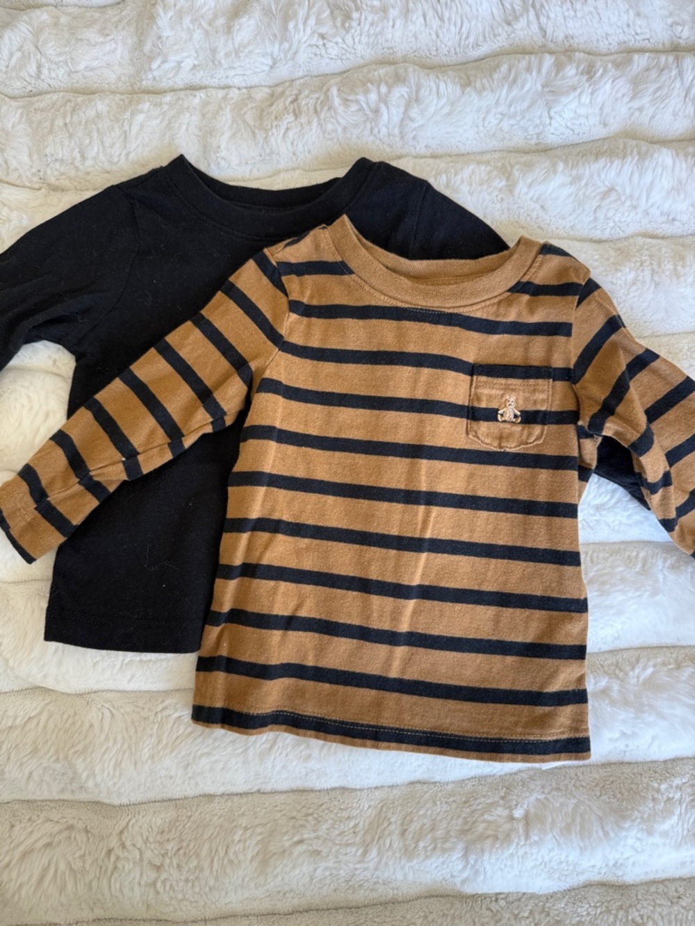 Kids Long Sleeve Striped Pocket Top - Black and Brown